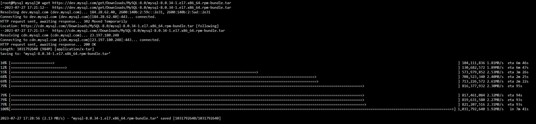 CentOS7.6安装MySQL8.0.34